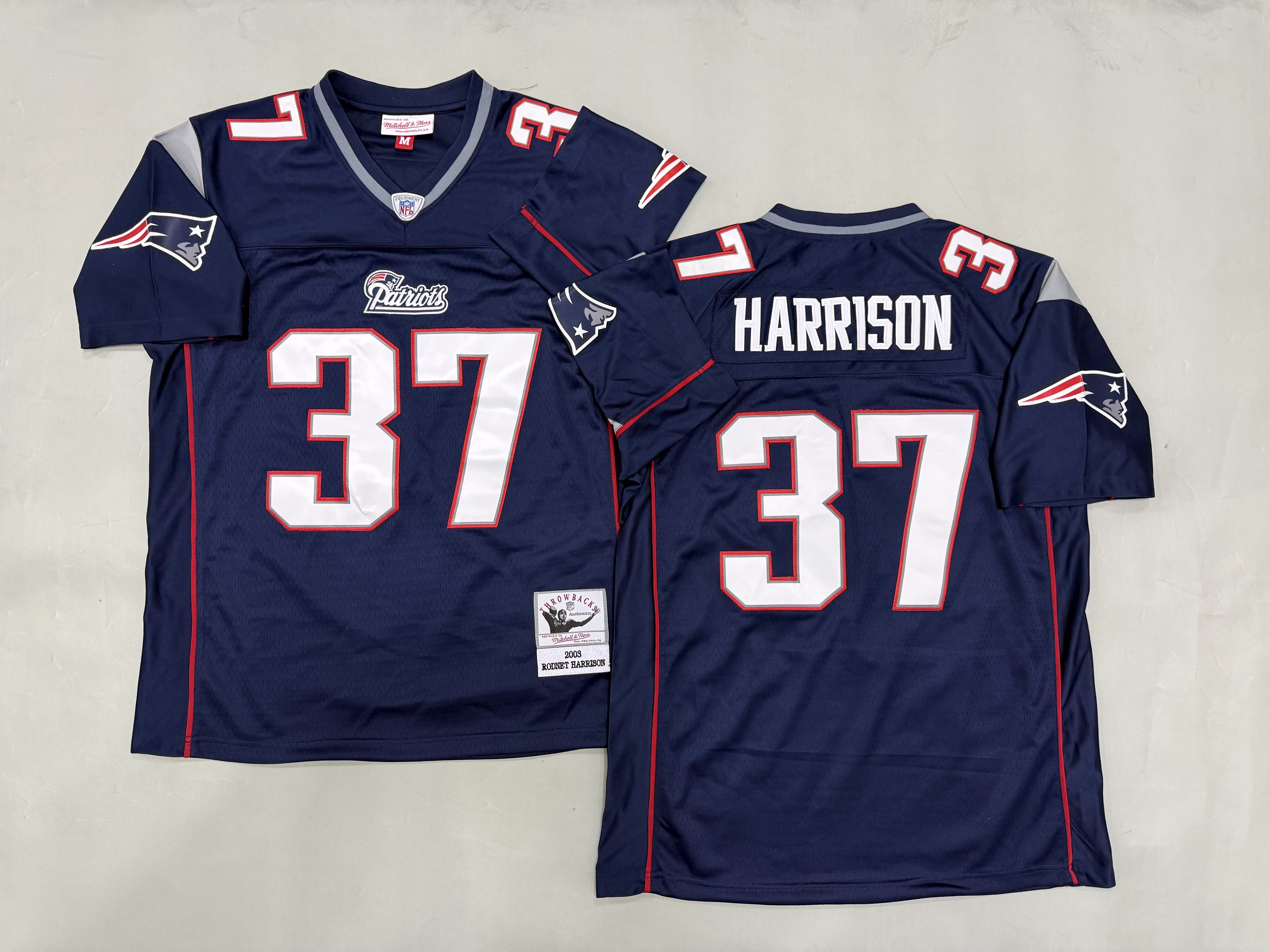 Men 2026 New England Patriots #37 Harrison Blue Throwback Game NFL Jersey 001